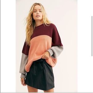 Free People Colorblock Sweater - Burgundy, Peach, and Gray